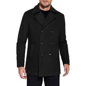 Mens Pea Coat Double Breasted Winter Overcoat Trench Coat Notched Collar
